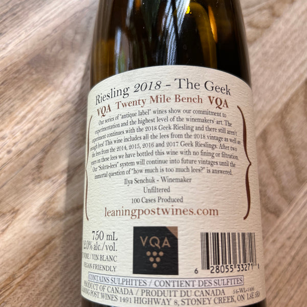 The Geek, Riesling, 2018, Leaning Post Wines, Niagara, Canada (s)