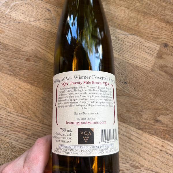 Leaning Post, Riesling, Wismer Foxtrot Vineyard, 2019, Niagara, Canada (s)