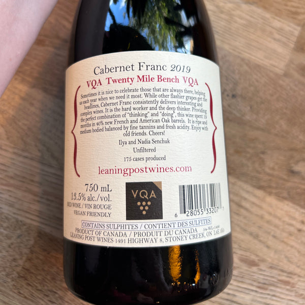 Leaning Post, Cabernet Franc, 2019, Niagara, Canada (s)