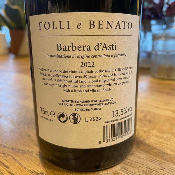 Barbera D'Asti Folli & Benato 2022 Italy